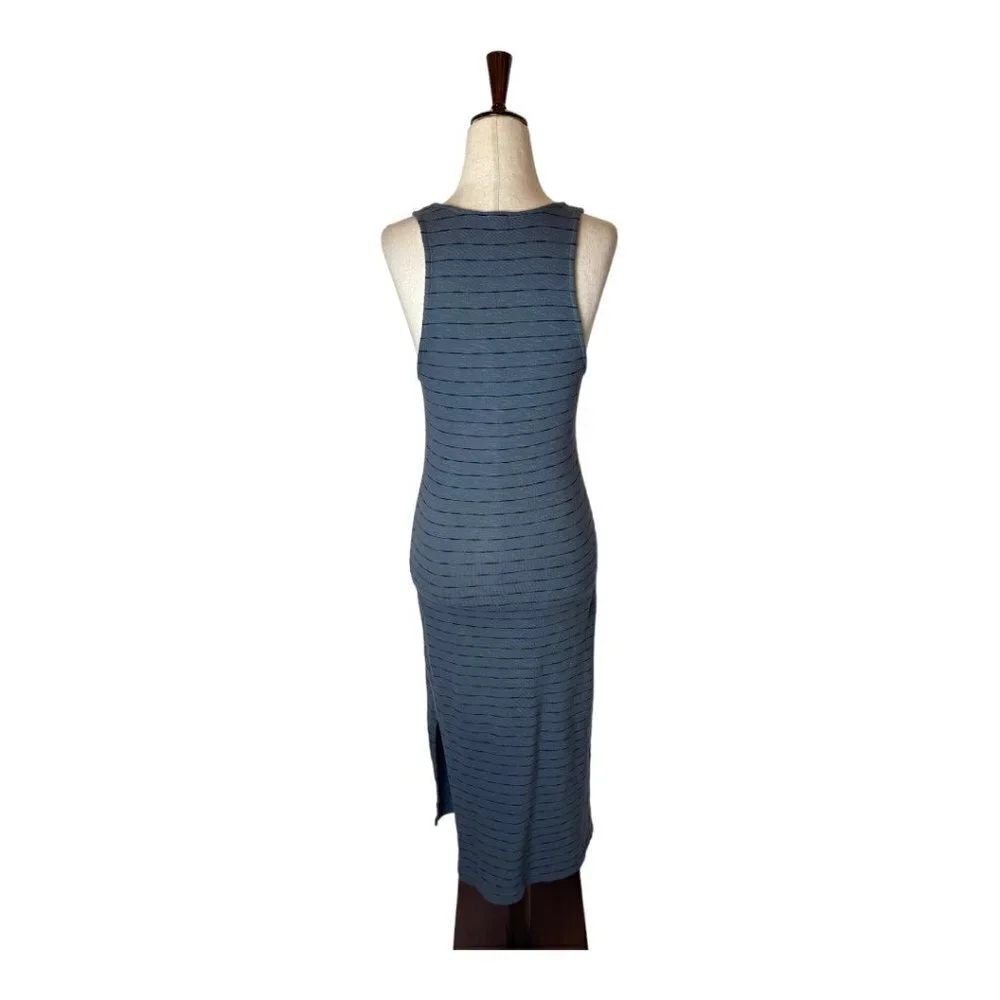 Monrow Blue Cotton Striped Sleeveless Scoop Neck Midi Tank Dress Size‎ S - Picture 4 of 10